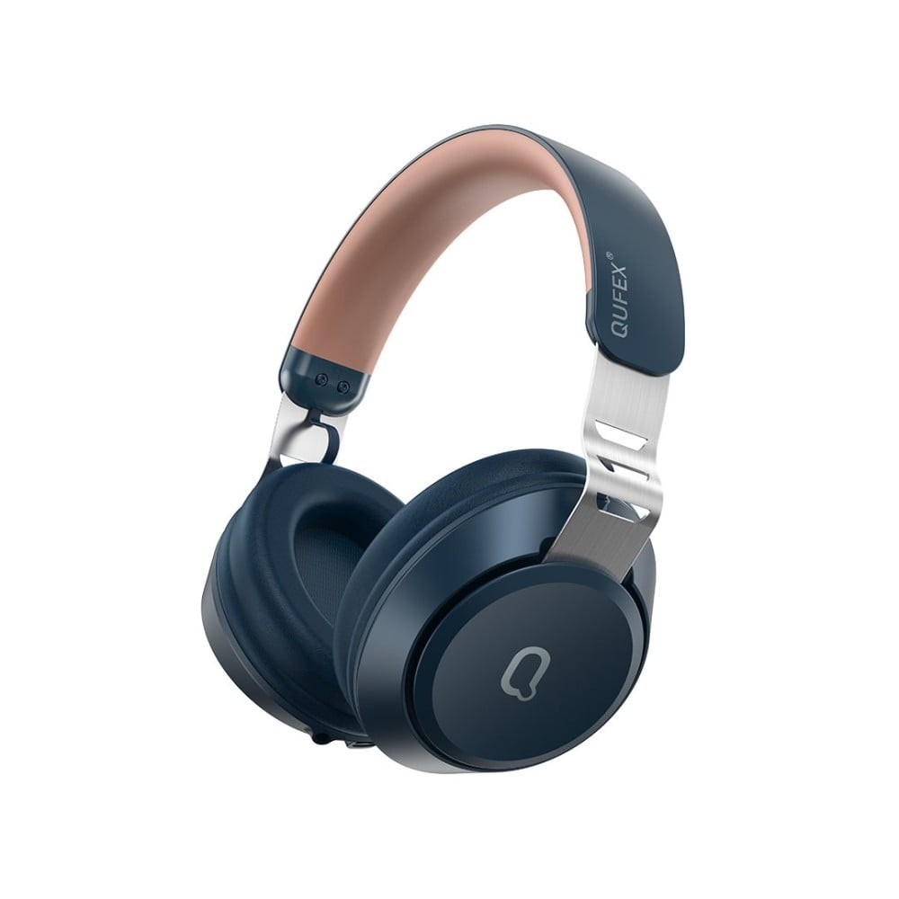 QUFEX - سماعة رأس لاسلكية - 40 ساعة عمل تدعم تقنية إلغاء الضوضاء - لون أزرق