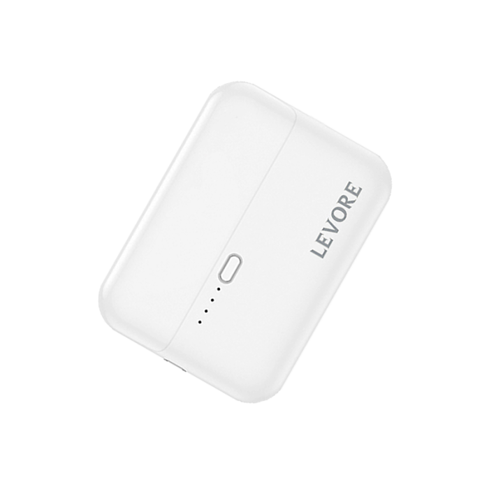 ليفوري - شاحن متنقل صغير بسعة 10,000 ملي أمبير سريع منفذ تايب سي ومنفذ يو اس بي - أبيض