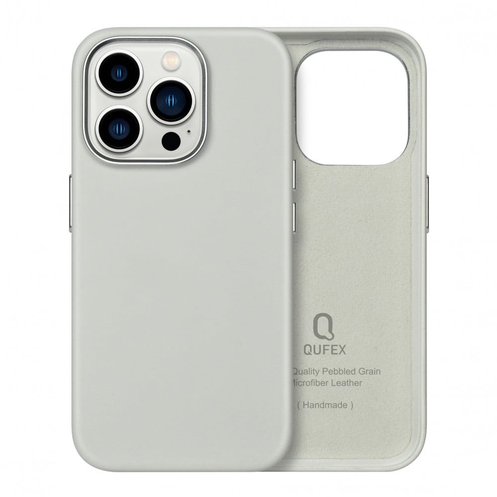 QUFEX - كفر حماية جلد بخاصية الماج سيف أبيض - 15 برو