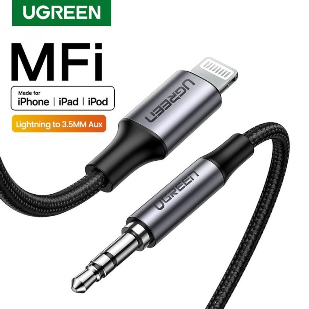 يوجرين - AUX وصلة سماعة معتمد للآيفون إلى 3.0 مم AUX منفذ سماعة بطول 1 م - أسود