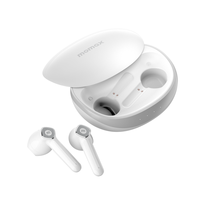 موماكس - سماعة أذن بلوتوث لاسلكي بيلس لايت 3 ترو مع غطاء شاحن - أبيض