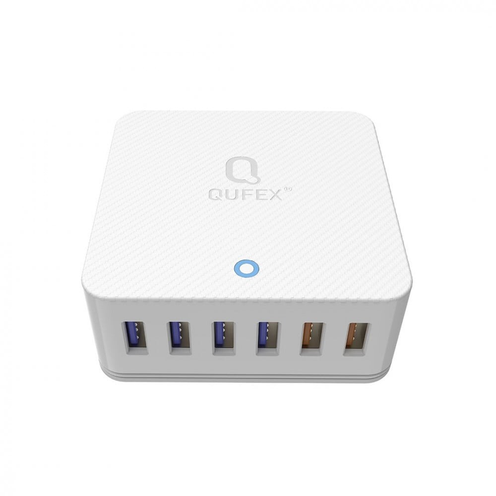 QUFEX - منصة شحن 60 واط بـ 6 منافذ - ابيض
