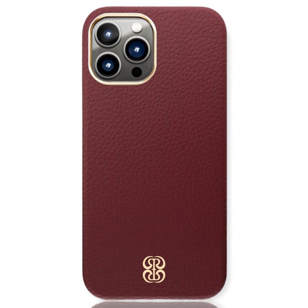 كفر ايفون 13برو مصنوع من الجلد لون دارك رد مع ماج سيف